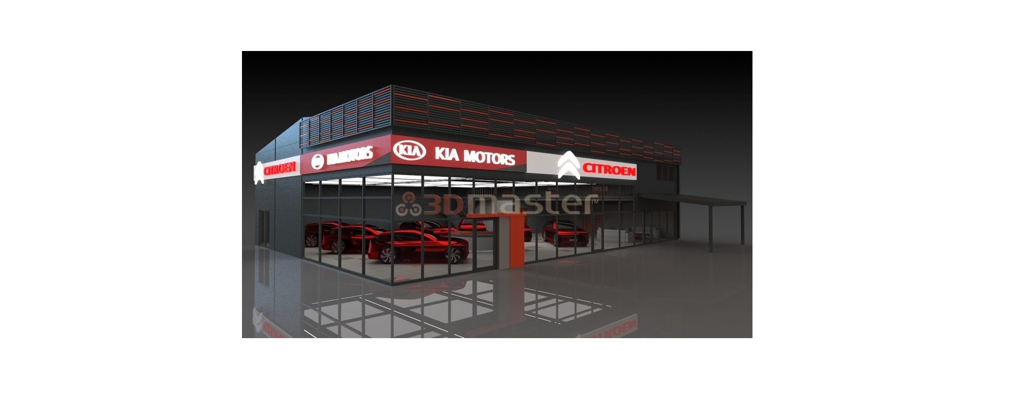 Autosalona apgaismojuma projekts-3DMaster